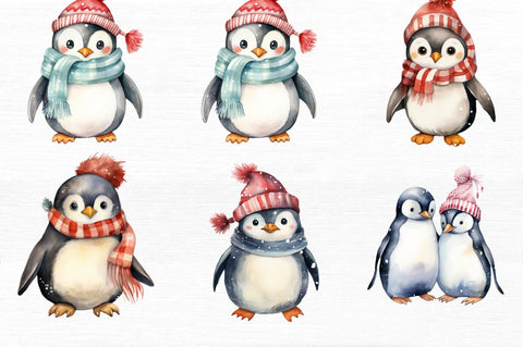 Watercolor Christmas Penguin Clipart Sublimation Regulrcrative 