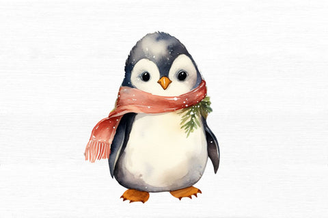 Watercolor Christmas Penguin Clipart Sublimation Regulrcrative 