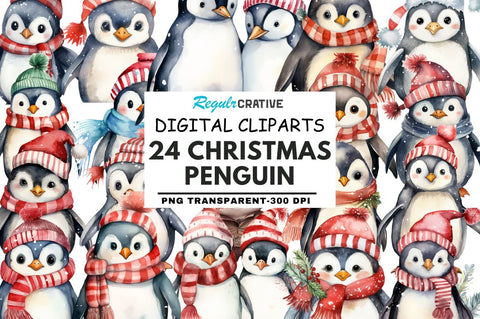 Watercolor Christmas Penguin Clipart Sublimation Regulrcrative 