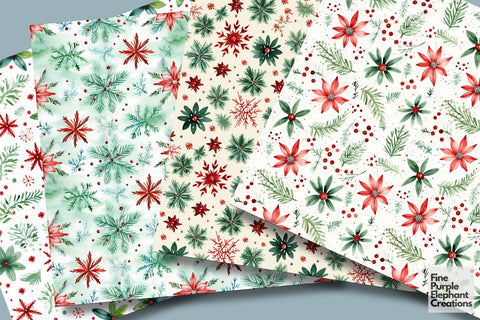 Watercolor Christmas Pine Trees Digital Pattern Fine Purple Elephant Creations 