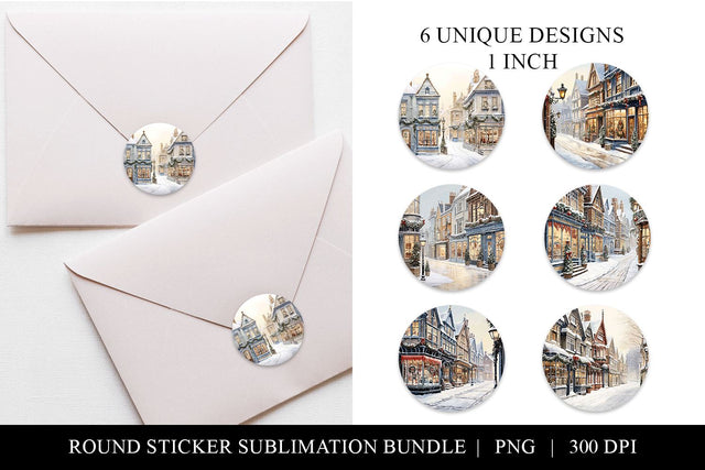 Watercolor Christmas Round Christmas Printable Stickers Sublimation BijouBay 