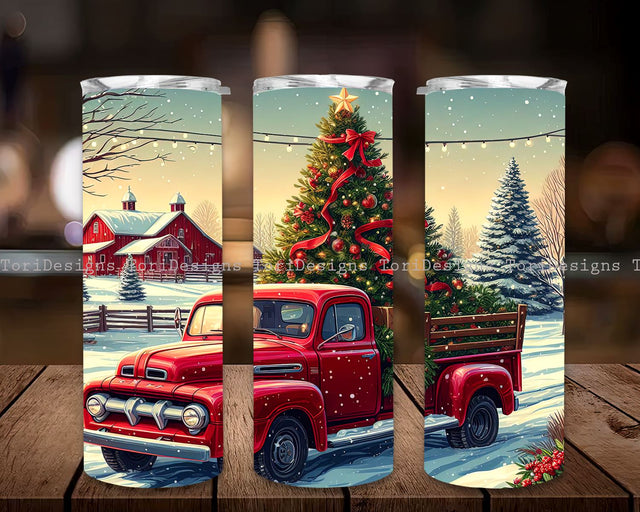 Watercolor Christmas Tumbler Sublimation Design, Red Truck Christmas PNG, Christmas Red Truck Png File Instant Download, Holiday Tumbler PNG Sublimation ToriDesigns 