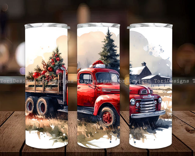 Watercolor Christmas Tumbler Sublimation Design, Red Truck Christmas PNG, Christmas Red Truck Png File Instant Download, Holiday Tumbler PNG Sublimation ToriDesigns 
