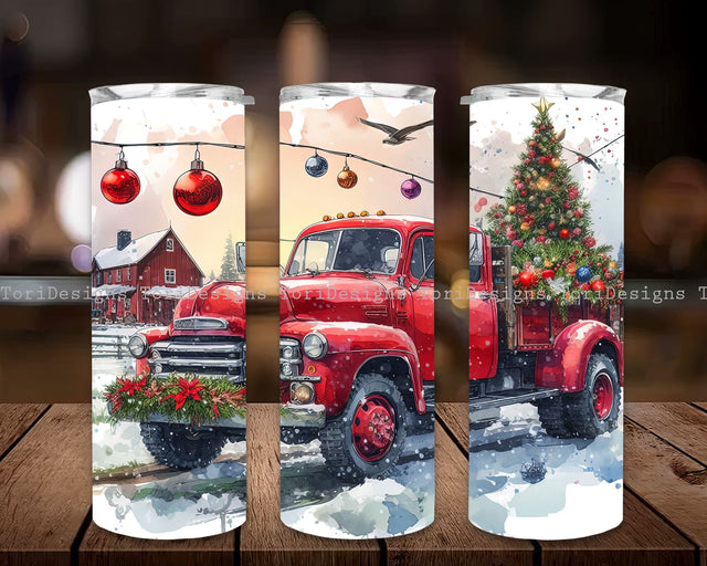 Watercolor Christmas Tumbler Sublimation Design, Red Truck Christmas PNG, Christmas Red Truck Png File Instant Download, Holiday Tumbler PNG Sublimation ToriDesigns 
