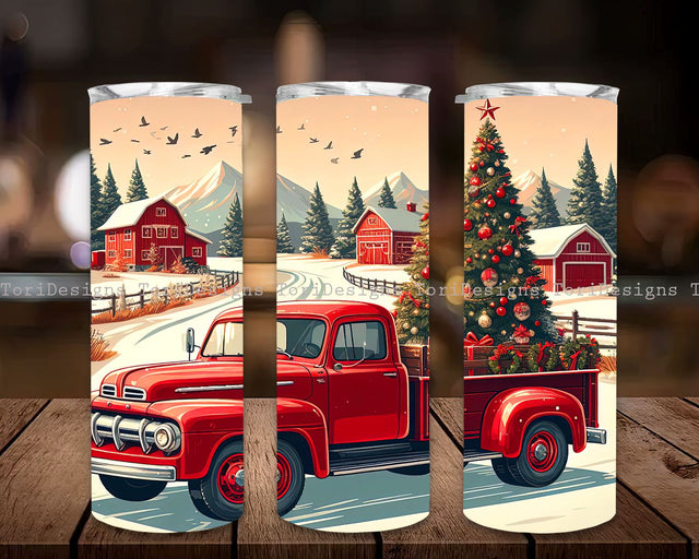 Watercolor Christmas Tumbler Sublimation Design, Red Truck Christmas PNG, Christmas Red Truck Png File Instant Download, Holiday Tumbler PNG Sublimation ToriDesigns 
