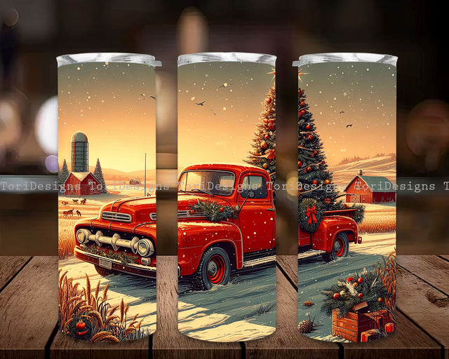 Watercolor Christmas Tumbler Sublimation Design, Red Truck Christmas PNG, Christmas Red Truck Png File Instant Download, Holiday Tumbler PNG Sublimation ToriDesigns 