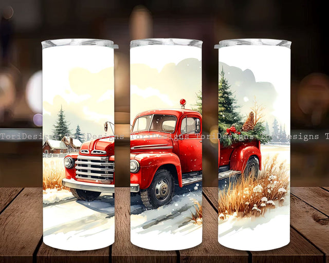 Watercolor Christmas Tumbler Sublimation Design, Red Truck Christmas PNG, Christmas Red Truck Png File Instant Download, Holiday Tumbler PNG Sublimation ToriDesigns 