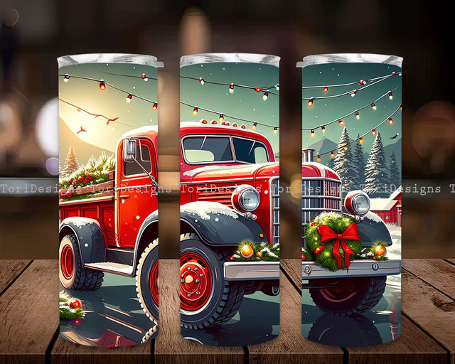 Watercolor Christmas Tumbler Sublimation Design, Red Truck Christmas PNG, Christmas Red Truck Png File Instant Download, Holiday Tumbler PNG Sublimation ToriDesigns 