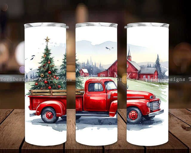 Watercolor Christmas Tumbler Sublimation Design, Red Truck Christmas PNG, Christmas Red Truck Png File Instant Download, Holiday Tumbler PNG Sublimation ToriDesigns 