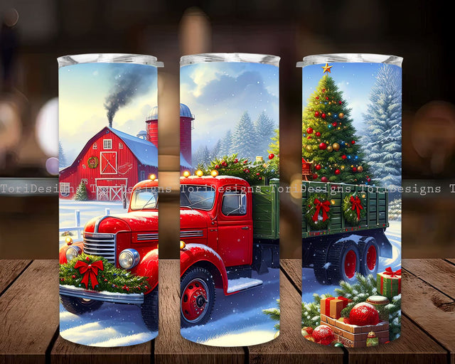 Watercolor Christmas Tumbler Sublimation Design, Red Truck Christmas PNG, Christmas Red Truck Png File Instant Download, Holiday Tumbler PNG Sublimation ToriDesigns 