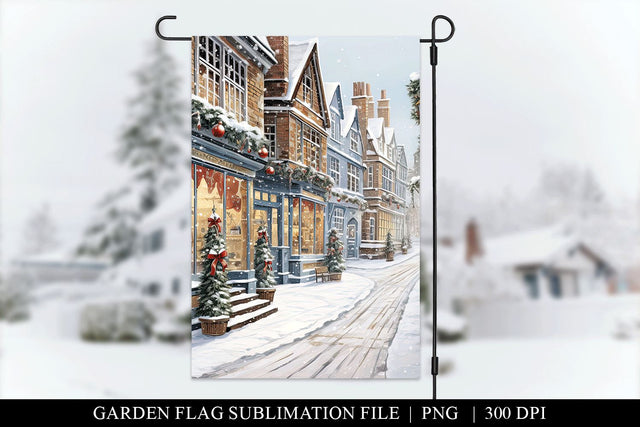 Watercolor Christmas Village Sublimation Garden Flag PNG Sublimation BijouBay 