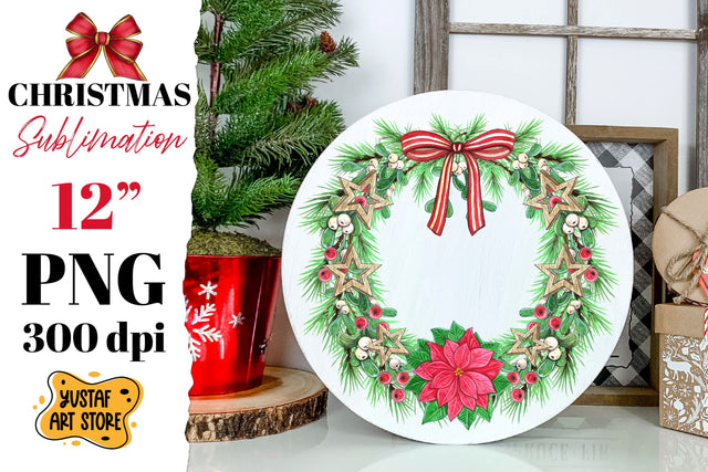 Watercolor Christmas Wreath Sublimation.Christmas round sign Sublimation Yustaf Art Store 