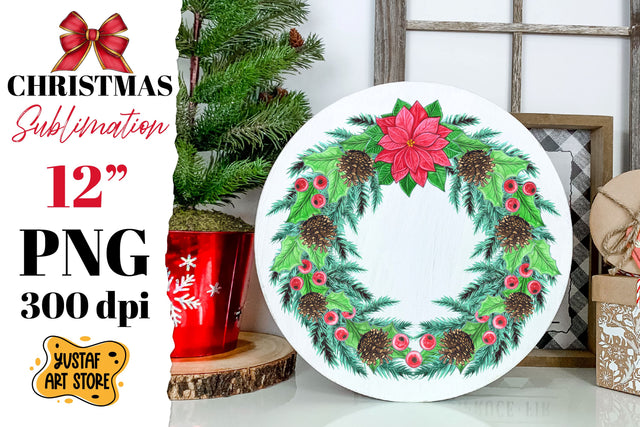 Watercolor Christmas Wreath Sublimation.Christmas round sign Sublimation Yustaf Art Store 
