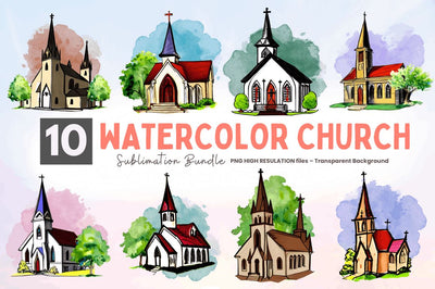 Watercolor Church Sublimation Clipart Bundle Sublimation Regulrcrative 