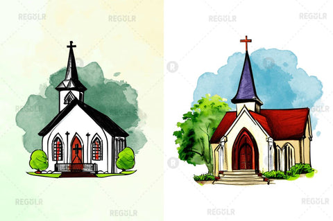Watercolor Church Sublimation Clipart Bundle Sublimation Regulrcrative 