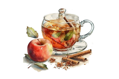 Watercolor Cinnamon Apple Tea Clipart Bundle Sublimation Regulrcrative 