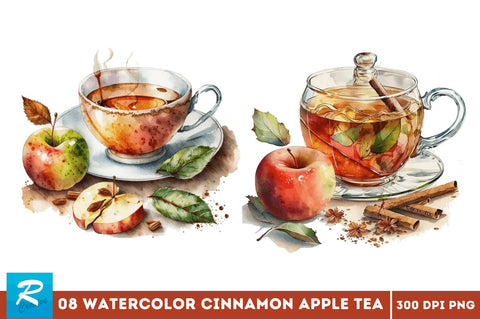 Watercolor Cinnamon Apple Tea Clipart Bundle Sublimation Regulrcrative 