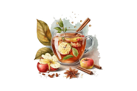 Watercolor Cinnamon Apple Tea Clipart Bundle Sublimation Regulrcrative 