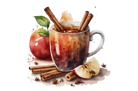 Watercolor Cinnamon Apple Tea Clipart Bundle Sublimation Regulrcrative 