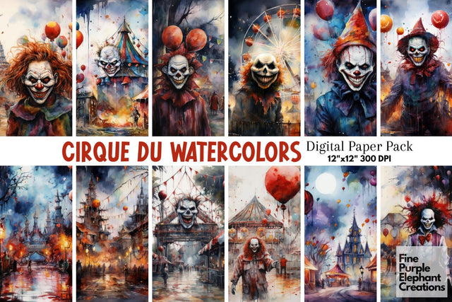 Watercolor Circus | Halloween Background Digital Pattern Fine Purple Elephant Creations 