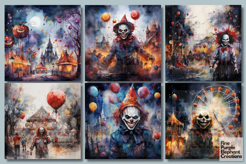 Watercolor Circus | Halloween Background Digital Pattern Fine Purple Elephant Creations 