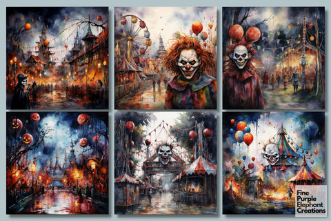 Watercolor Circus | Halloween Background Digital Pattern Fine Purple Elephant Creations 