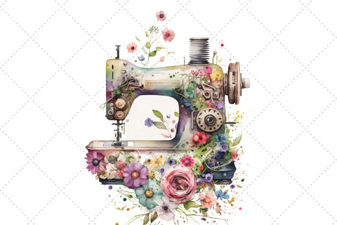 Watercolor Clipart of a Sewing Machine Bundle, Sublimation, Sewing Machine Sublimation FloridPrintables 
