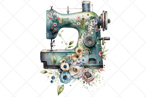 Watercolor Clipart of a Sewing Machine Bundle, Sublimation, Sewing Machine Sublimation FloridPrintables 