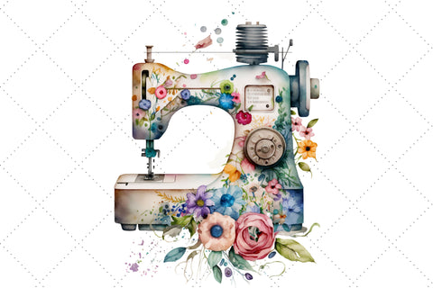 Watercolor Clipart of a Sewing Machine Bundle, Sublimation, Sewing Machine Sublimation FloridPrintables 