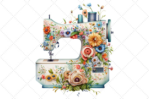 Watercolor Clipart of a Sewing Machine Bundle, Sublimation, Sewing Machine Sublimation FloridPrintables 