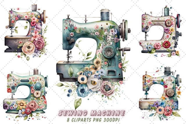 Watercolor Clipart of a Sewing Machine Bundle, Sublimation, Sewing Machine Sublimation FloridPrintables 