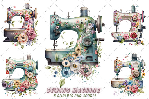 Watercolor Clipart of a Sewing Machine Bundle, Sublimation, Sewing Machine Sublimation FloridPrintables 