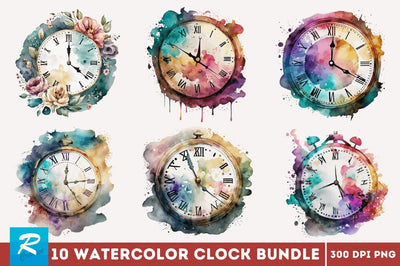 Watercolor Clock Clipart Bundle Sublimation Regulrcrative 