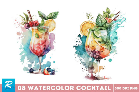 Watercolor Cocktail Clipart Bundle Sublimation Regulrcrative 