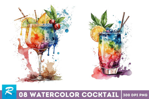 Watercolor Cocktail Clipart Bundle Sublimation Regulrcrative 