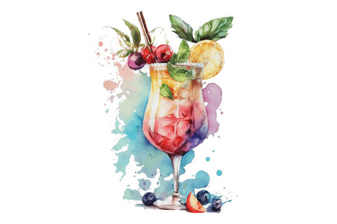 Watercolor Cocktail Clipart Bundle Sublimation Regulrcrative 