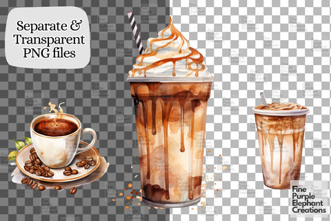 Watercolor Coffee Cafe Sublimation Fine Purple Elephant Creations 