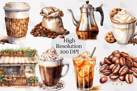 Watercolor Coffee Cafe Sublimation Fine Purple Elephant Creations 