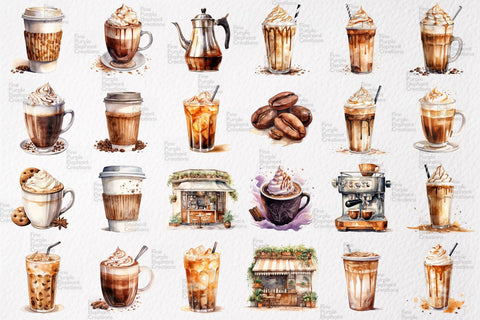 Watercolor Coffee Cafe Sublimation Fine Purple Elephant Creations 