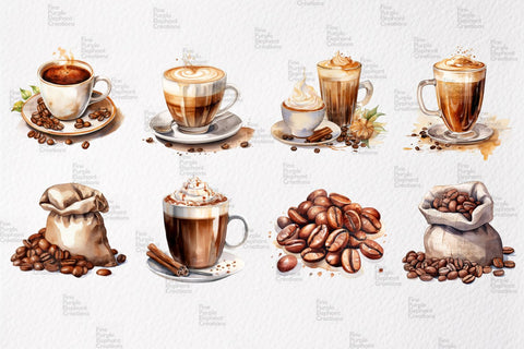 Watercolor Coffee Cafe Sublimation Fine Purple Elephant Creations 