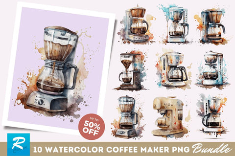 Watercolor Coffee Maker Clipart Bundle Sublimation Regulrcrative 