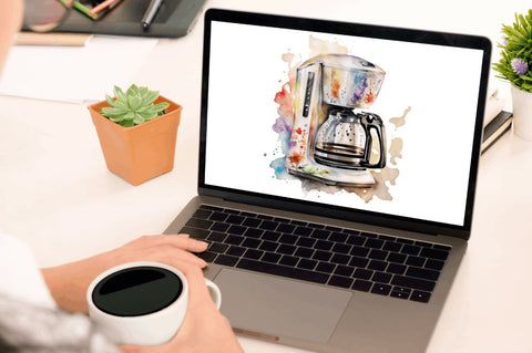 Watercolor Coffee Maker Clipart Bundle Sublimation Regulrcrative 