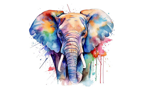 Watercolor Colorful Elephant Clipart Bundle Sublimation Regulrcrative 