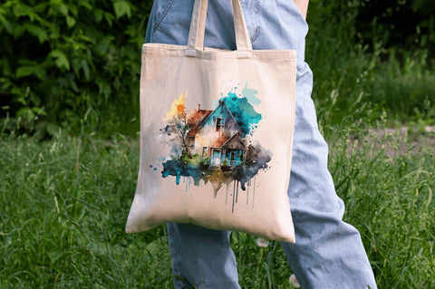 Watercolor Colorful Houses Clipart Bundle Sublimation Regulrcrative 