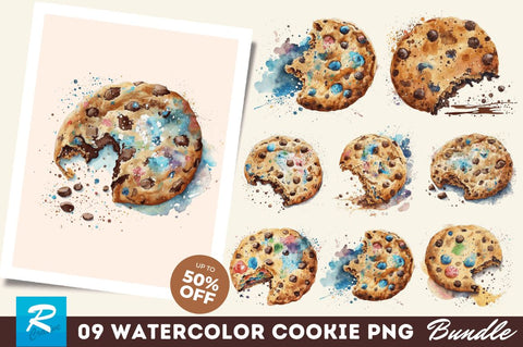 Watercolor Cookie Clipart Bundle Sublimation Regulrcrative 