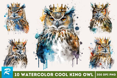 Watercolor Cool King Owl Bundle Sublimation Regulrcrative 