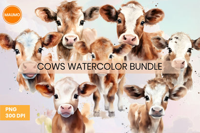 Watercolor Cows Bundle Clipart Sublimation Maumo Designs 