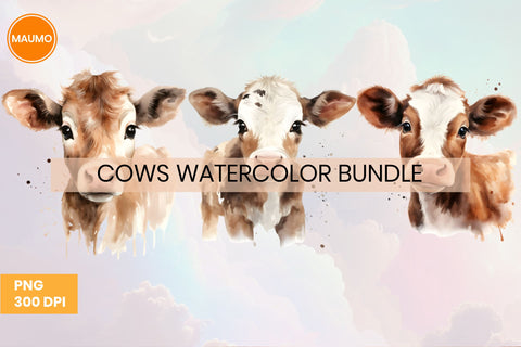 Watercolor Cows Bundle Clipart Sublimation Maumo Designs 