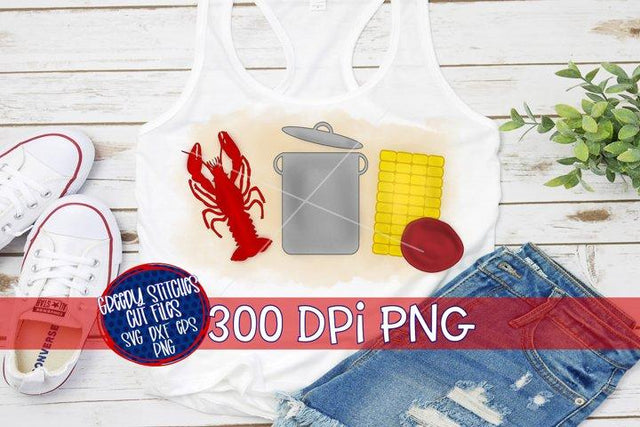 Watercolor Crawfish Boil Set PNG for Sublimation Sublimation Greedy Stitches 