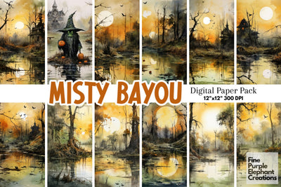 Watercolor Creepy Swamp | Halloween Background Digital Pattern Fine Purple Elephant Creations 